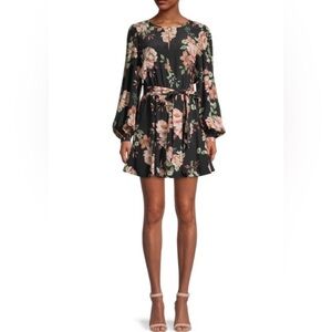 Yumi Kim Marnie Dark Floral Mini Dress Puff Sleeves Bella Rosa Sepia Size 8 NEW